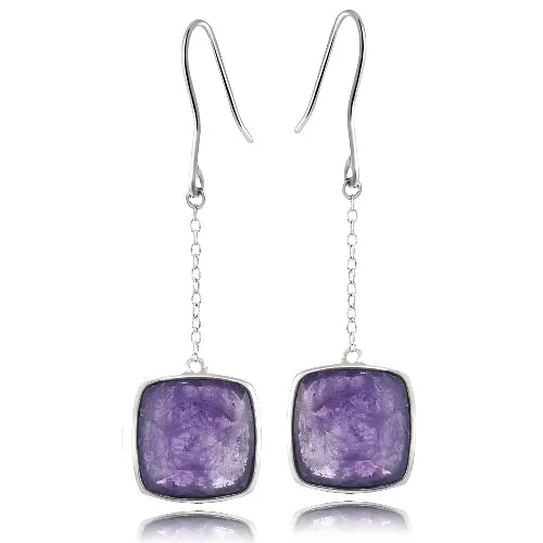 Sterling Silver Dogtooth Amethyst Square Dangle Earrings - Grocery