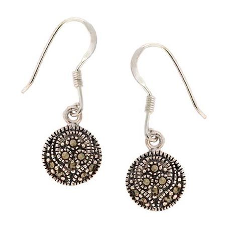 Sterling Silver & Marcasite Swirl Circle Dangle Earrings - Grocery
