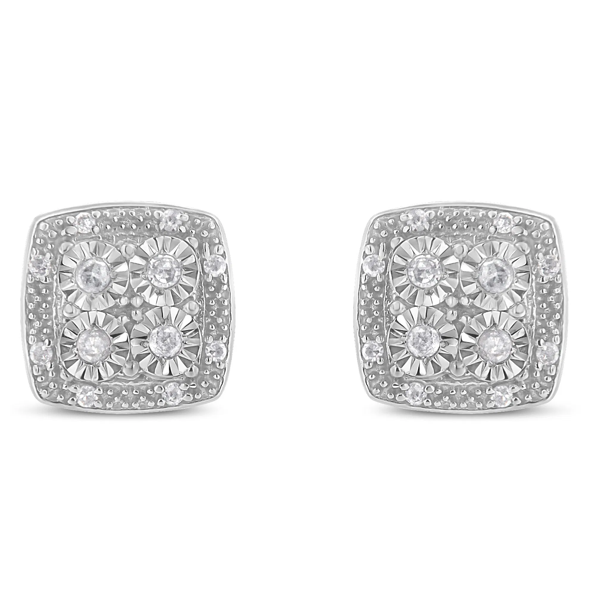 Sterling Silver Round Diamond Quad Stud Earrings (0.25 cttw, I-J Color, I3 Clarity) - Grocery
