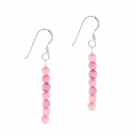 Sterling Silver 4mm Pink Cats Eye Beaded Dangle Earrings - Grocery