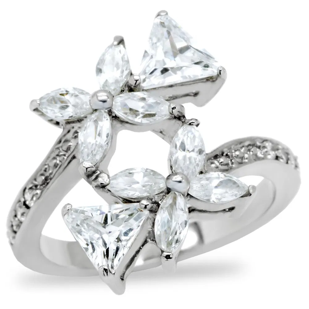 TK196 - High polished (no plating) Stainless Steel Ring with AAA Grade CZ in Clear - Grocery