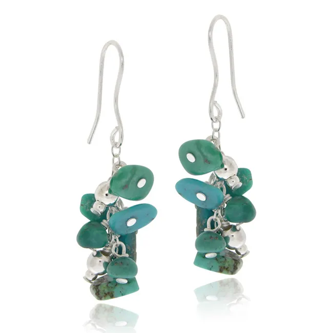 Sterling Silver Created Turquoise Chips Cluster Earrings - Grocery