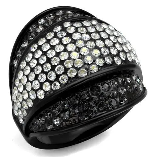 TK2200 - IP Black(Ion Plating) Stainless Steel Ring with Top Grade Crystal in Multi Color - Grocery