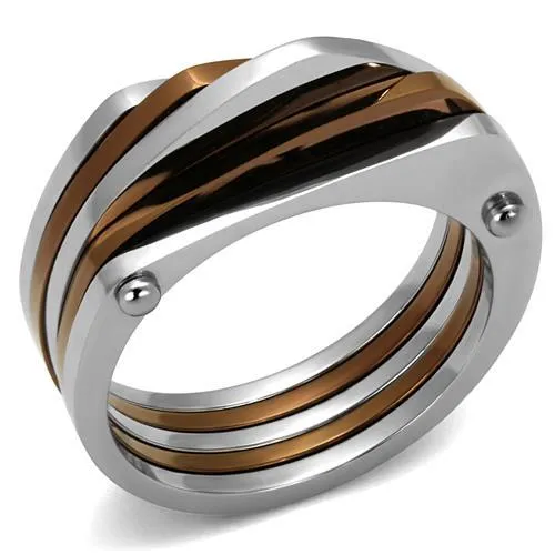 TK2404 - Two Tone IP Light Brown (IP Light coffee) Stainless Steel Ring with No Stone - Grocery