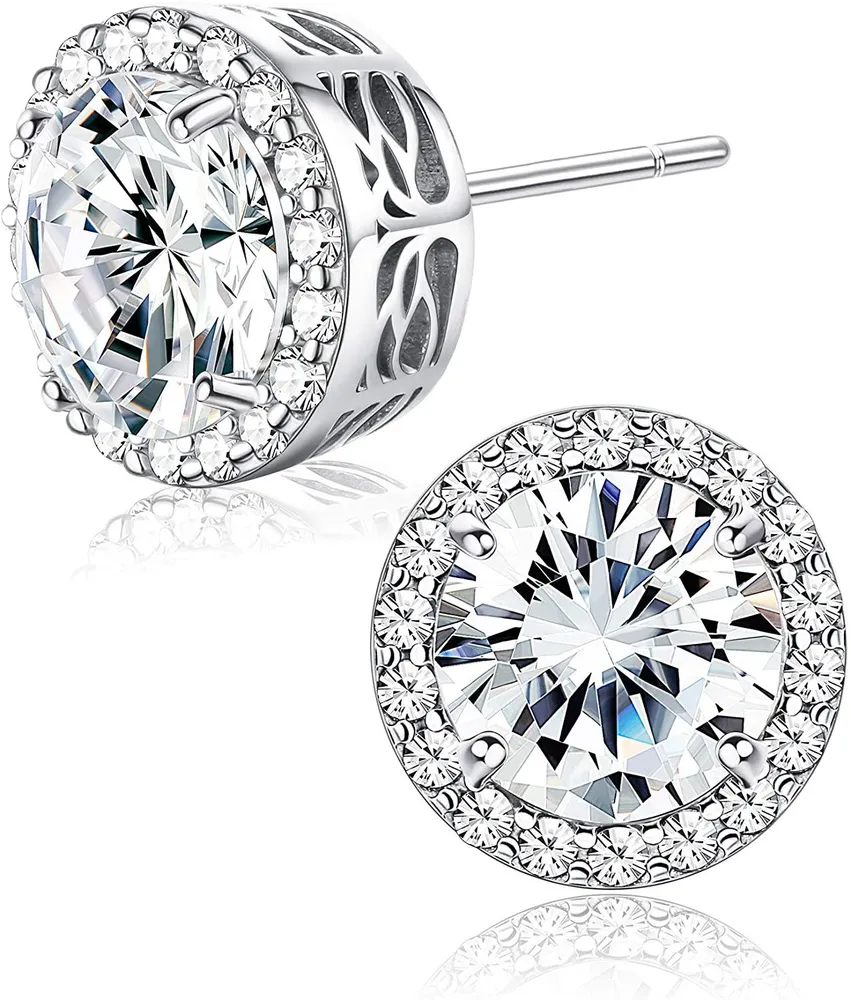 925 Sterling Silver Stud Earrings For Women Tree Of The Life Stud Earrings Women Halo Diamond Earrings - Grocery