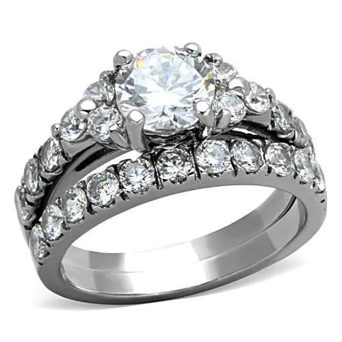 TK1331 - High polished (no plating) Stainless Steel Ring with AAA Grade CZ in Clear - Grocery