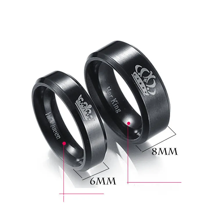 Her King His Queen Crown Stainless Steel Couple Ring - Grocery