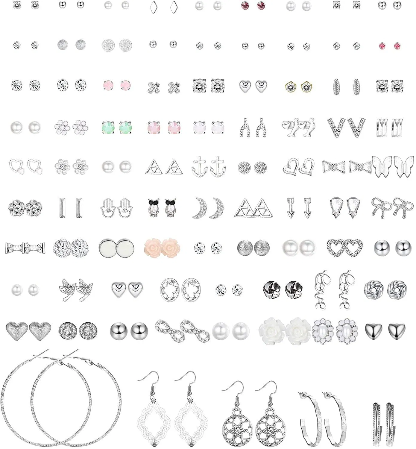Assorted Multiple Stud Earrings Hoop Set Dangle Cute Hypoallergenic Earrings CZ Bow Butterfly Flower Leaf Ball Simple Drop Earrings Stud for Women Pack - Grocery