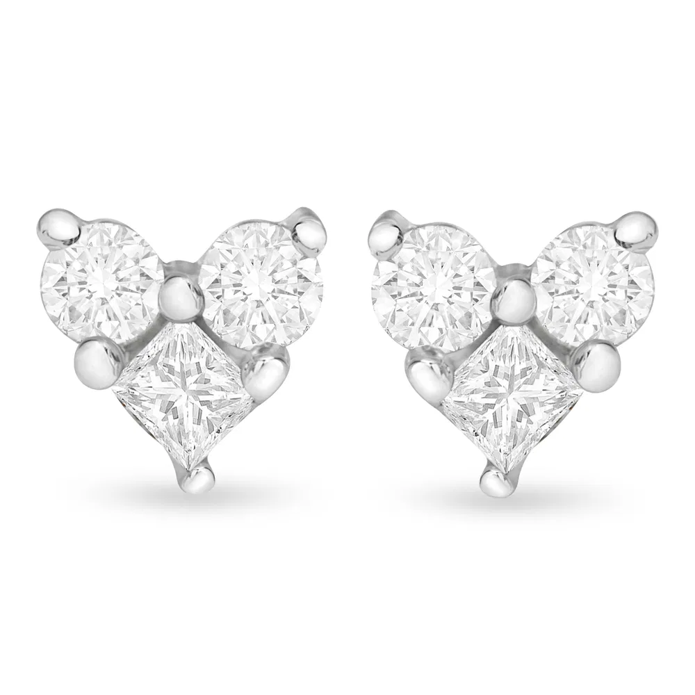 10K White Gold 1/4 cttw Round and Princess-cut Diamond Composite Heart Shape Stud Earring (I-J Color, I1-I2 Clarity) - Grocery