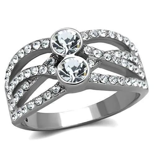 TK1758 - High polished (no plating) Stainless Steel Ring with Top Grade Crystal in Clear - Grocery