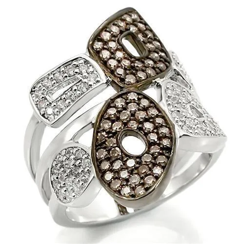 0W295 - Rhodium + Ruthenium Brass Ring with AAA Grade CZ in Champagne - Grocery