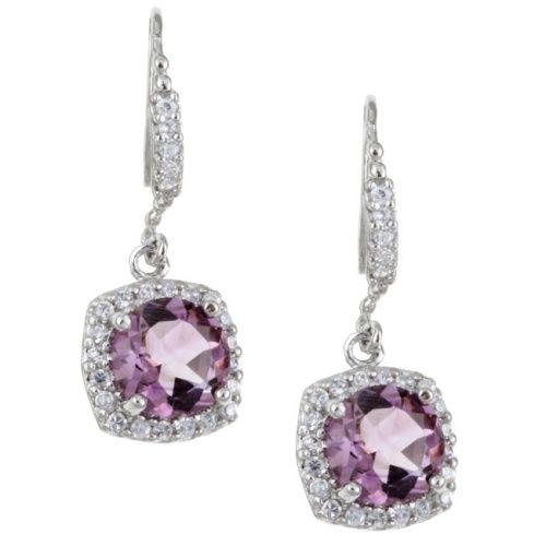 Sterling Silver 3.7 CT. Amethyst and CZ Dangle Earrings - Grocery