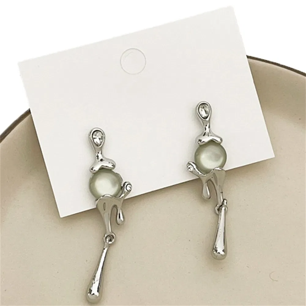Earrings for Women Silver Tone Long Chain Earrings with Boho Created Geode Stone - Grocery