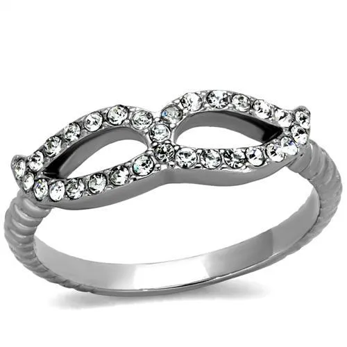 TK2122 - High polished (no plating) Stainless Steel Ring with Top Grade Crystal in Clear - Grocery