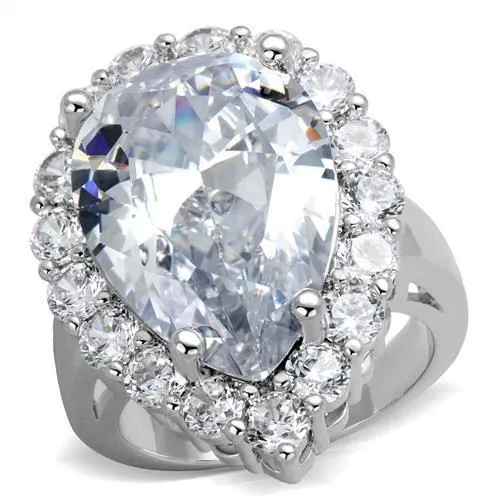 3W1084 - Rhodium Brass Ring with AAA Grade CZ in Clear - Grocery