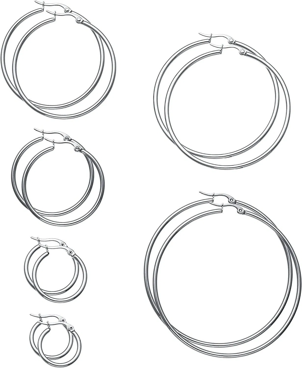 6 Pairs Stainless Hoop Earrings for Men Women Earrings Set 15-60mm - Grocery