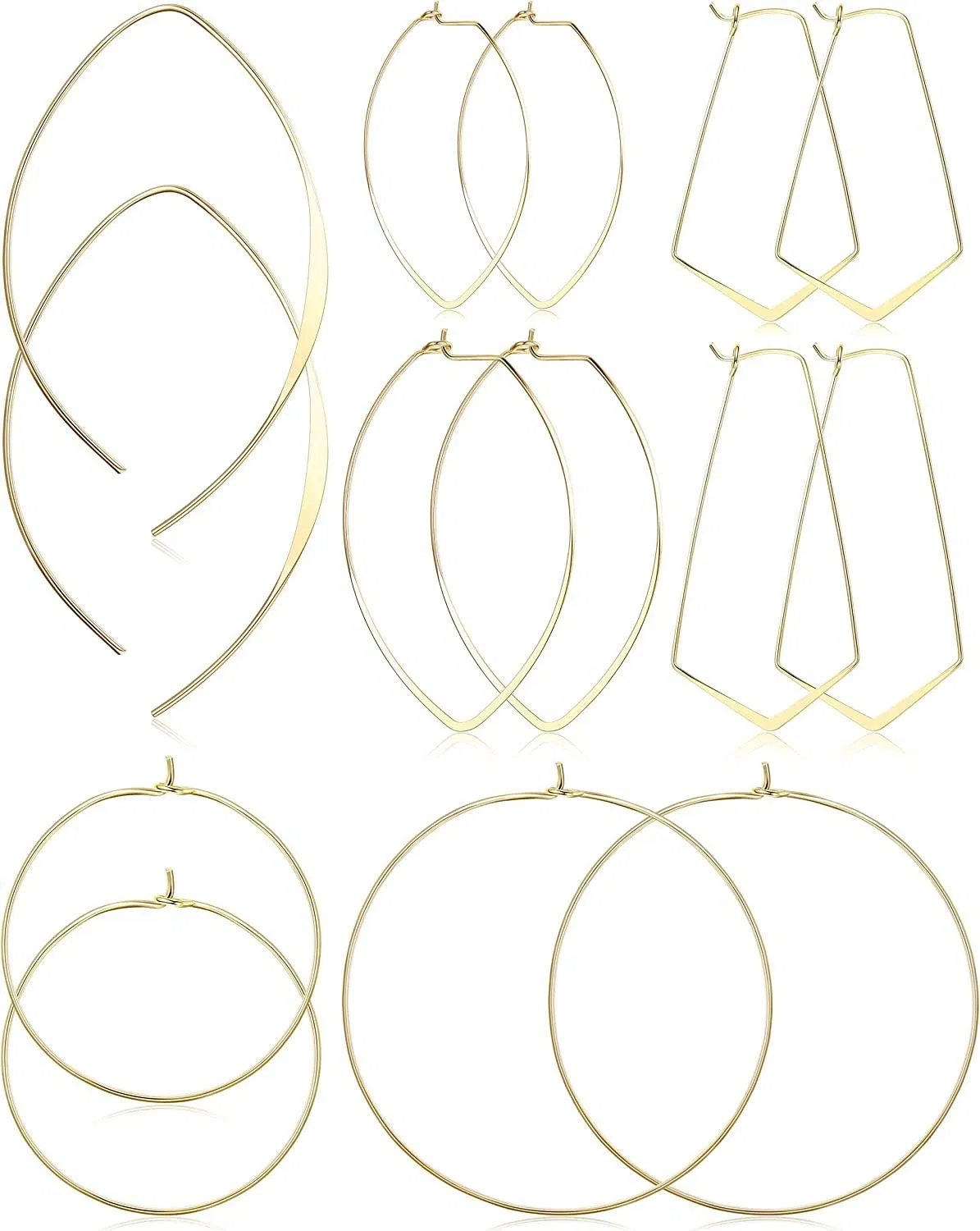 7 Pairs Threader Hoop Earrings for Women Chic Minimalist Wire Drop Dangle Earrings Geometric Oval Dainty Simple Gold Silver Earrings Stainless Set - Grocery