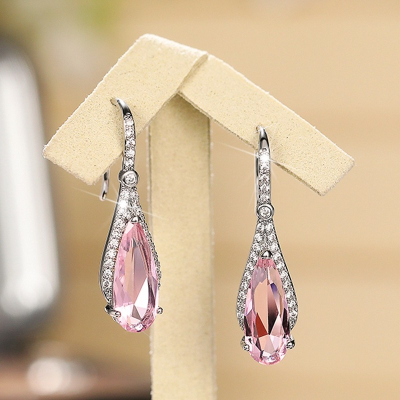 Luxury Pink CZ Pear Shaped Zircon Drop Earrings For Women Wedding Engagement Accessories Luxury Jewelry - Grocery