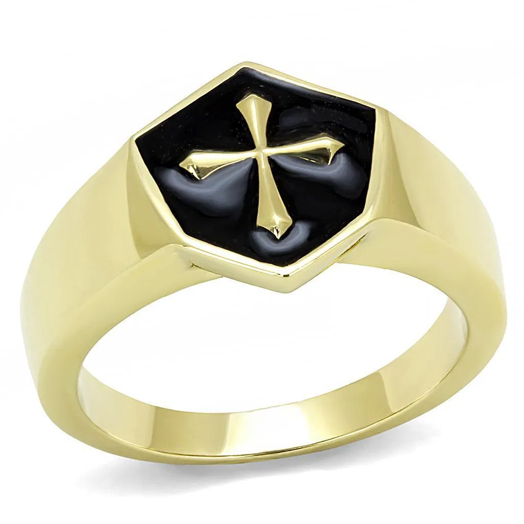 TK3268 - IP Gold(Ion Plating) Stainless Steel Ring with Epoxy in Jet - Grocery