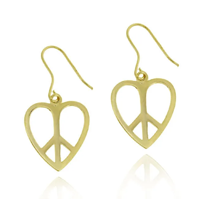 18K Gold over Sterling Silver Heart Peace Sign Earrings - Grocery