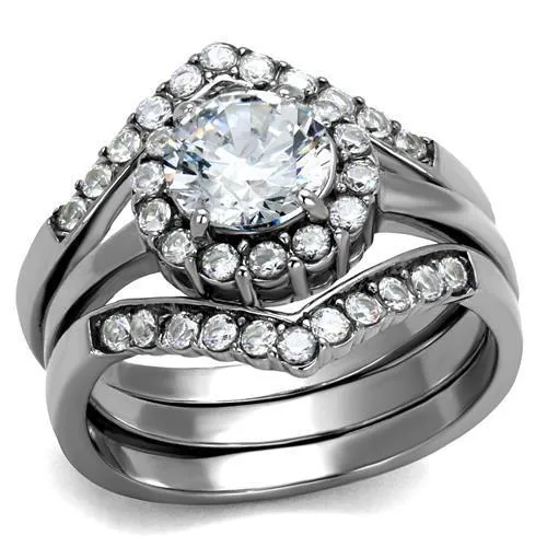TK2297 - High polished (no plating) Stainless Steel Ring with AAA Grade CZ in Clear - Grocery