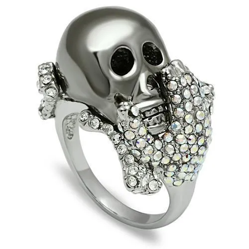 3W006 - Rhodium + Ruthenium White Metal Ring with Top Grade Crystal in Aurora Borealis (Rainbow Effect) - Grocery