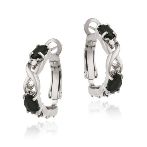 Sterling Silver Genuine Sapphire and Genuine Diamond Accent X and O Hoop Earrings - Grocery