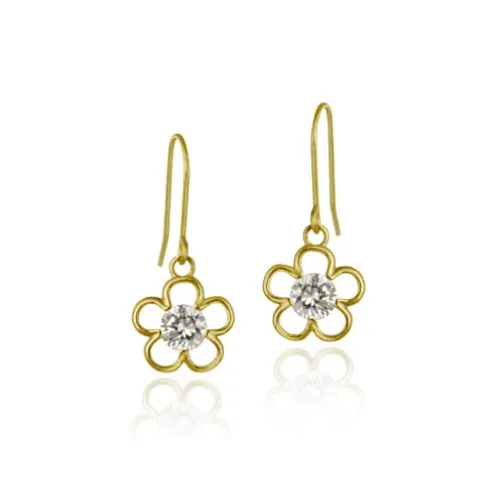 10K Gold CZ Flower Dangle Earrings - Grocery