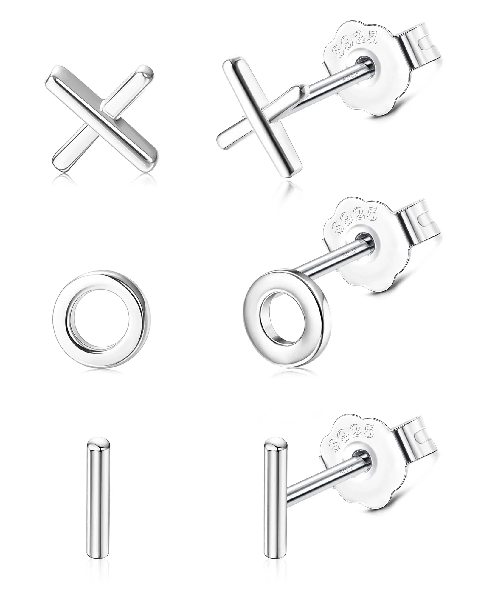 3 Pairs Sterling Silver Stud Earrings Set for Women Men Tiny CZ Cross Cartilage Stud Earrings Dainty Cute Heart Star Moon Stud Earrings - Grocery