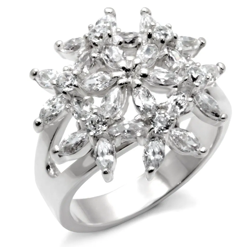31820 - High-Polished 925 Sterling Silver Ring with AAA Grade CZ in Clear - Grocery