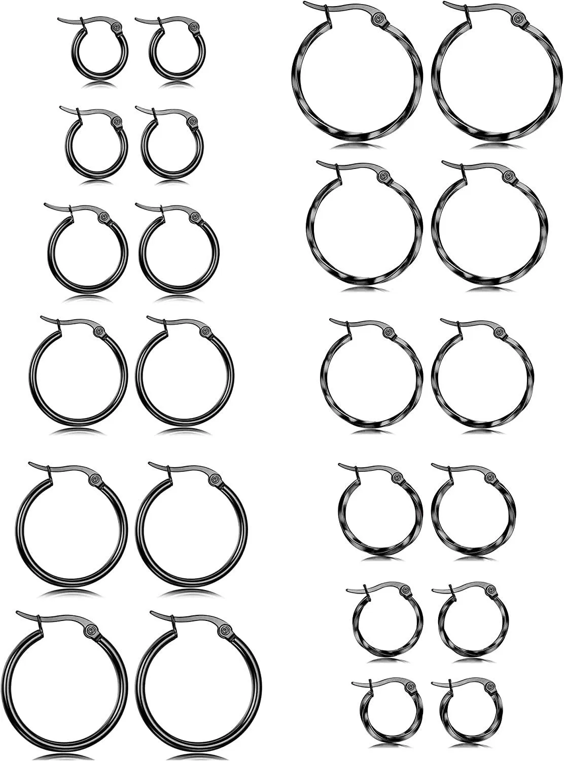 12 Pairs Stainless Small Round Hoop Earrings for Women Twisted Hoop Earrings Set; 10MM-20MM - Grocery
