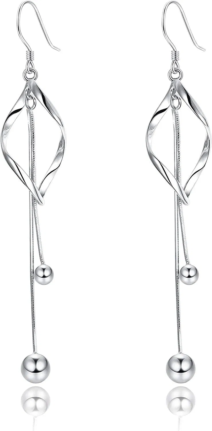 925 Sterling Silver Tassels Earrings for Women Twist Wave Drop Earrings Hypoallergenic - Grocery