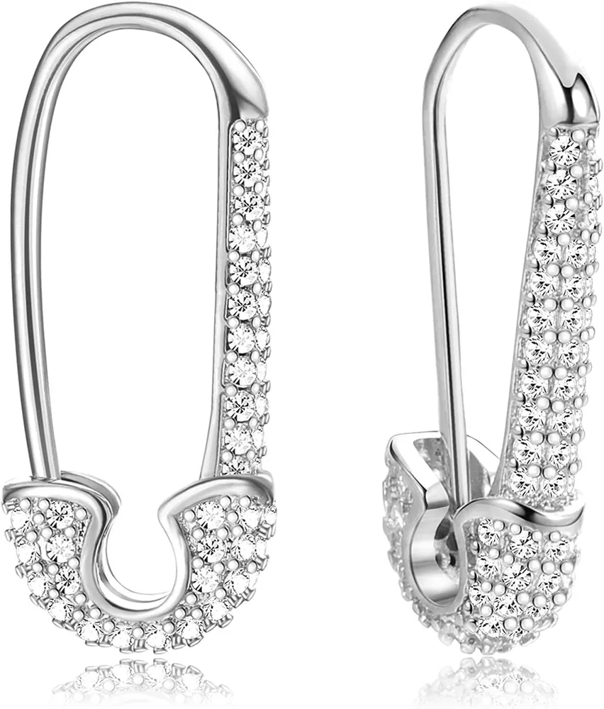 925 Sterling Silver Pin Cartilage Minimalist Hoop Earrings for Women Stud Post Pave Cz Huggie Hoops Trendy Jewelry - Grocery