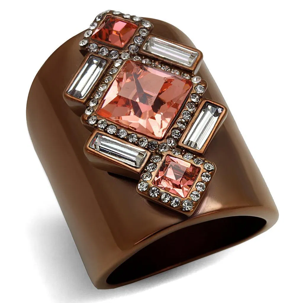 TK2735 - IP Coffee light Stainless Steel Ring with Top Grade Crystal in Rose - Grocery