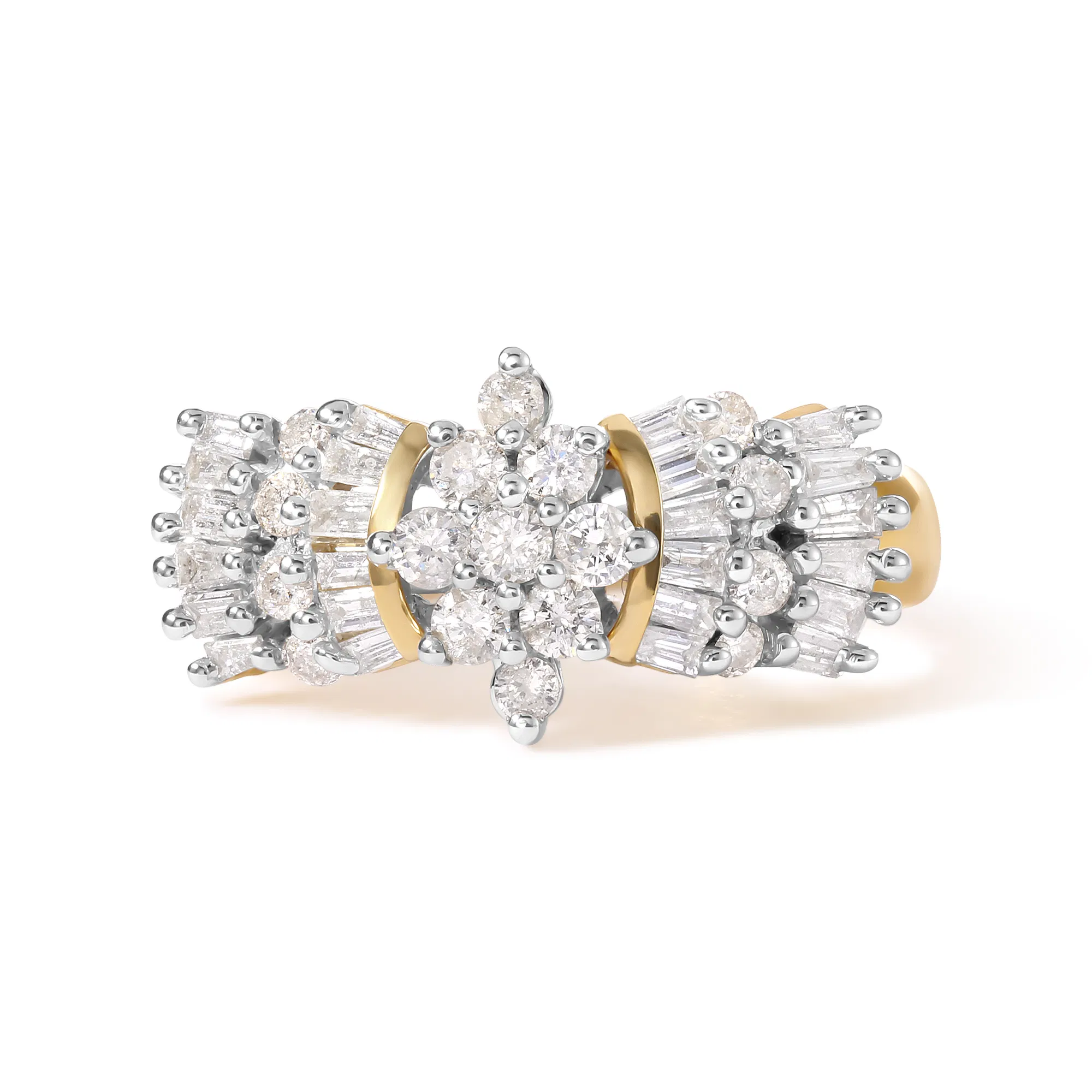10K Yellow Gold 1.00 Cttw Diamond Starburst Ring Band (H-I Color, I1-I2 Clarity) - Ring Size 7 - Grocery