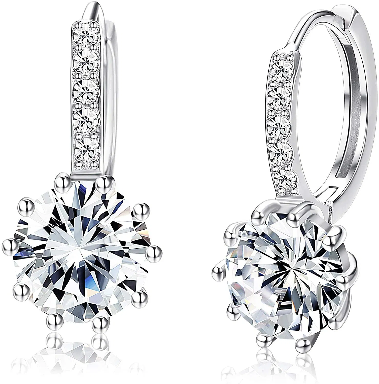 925 Sterling Silver 8mm Round-cut Cubic Zirconia Huggie Hoop Earrings for Women - Grocery