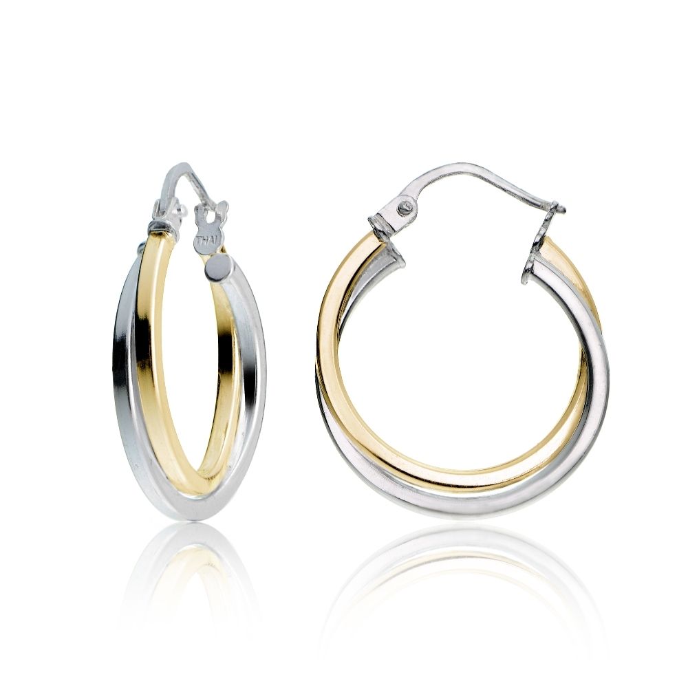 Gold Tone over Sterling Silver Two-Tone Intertwining Square Tube Polished Hoop Earrings, 20mm - Grocery