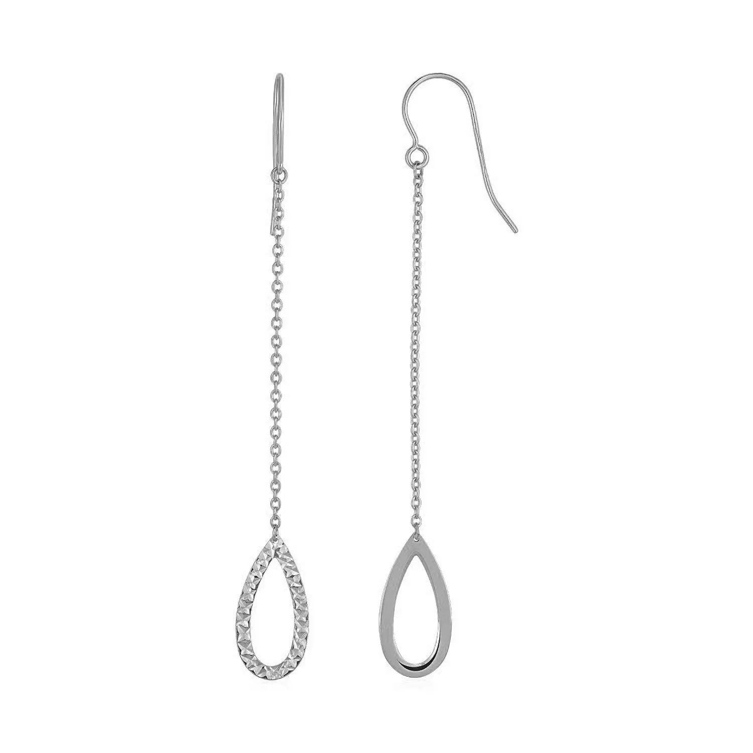 Textured Pear Shaped Long Drop Earrings in 14k White Gold - Grocery