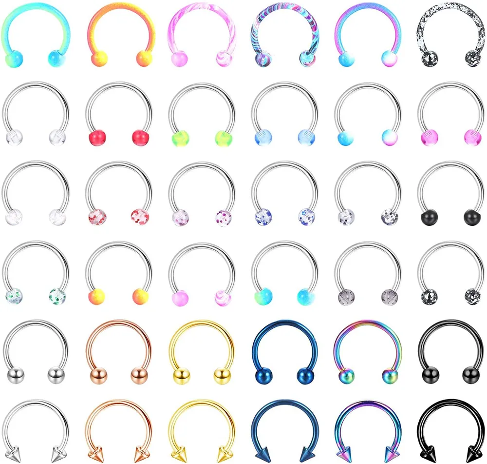 Horseshoe Septum Rings 16G 316L Stainless Steel Cartilage Helix Tragus Earring Nose Hoop Horseshoe Piercing Jewelry for Women Men - Grocery