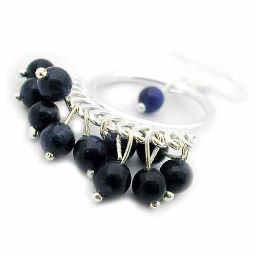 Sterling silver Chandelier Earrings with Genuine Sodalite Blue Beads - Grocery