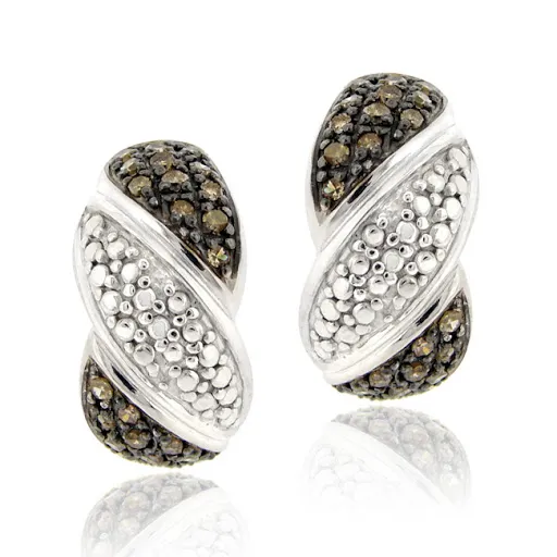 Sterling Silver 1/2ct TDW Champagne Diamond Swirl Half Hoop Earrings - Grocery