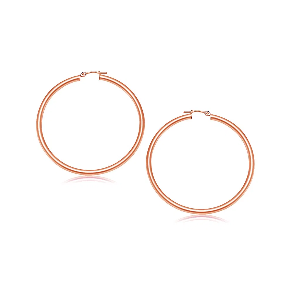 14k Rose Gold Polished Hoop Earrings (3x25mm) - Grocery