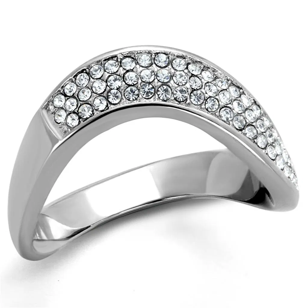TK2181 - High polished (no plating) Stainless Steel Ring with Top Grade Crystal in Clear - Grocery