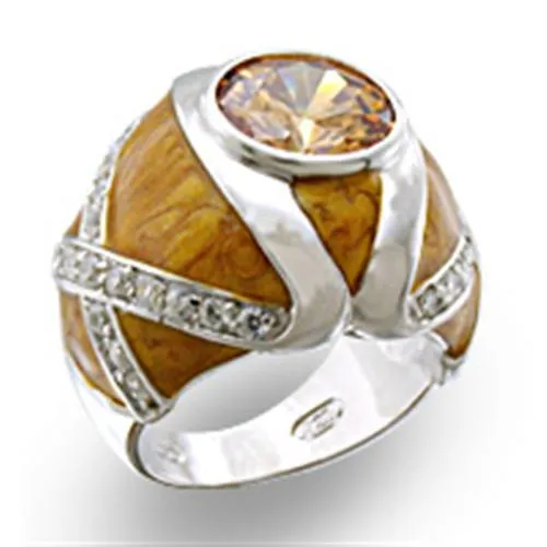 37414 - High-Polished 925 Sterling Silver Ring with AAA Grade CZ in Champagne - Grocery