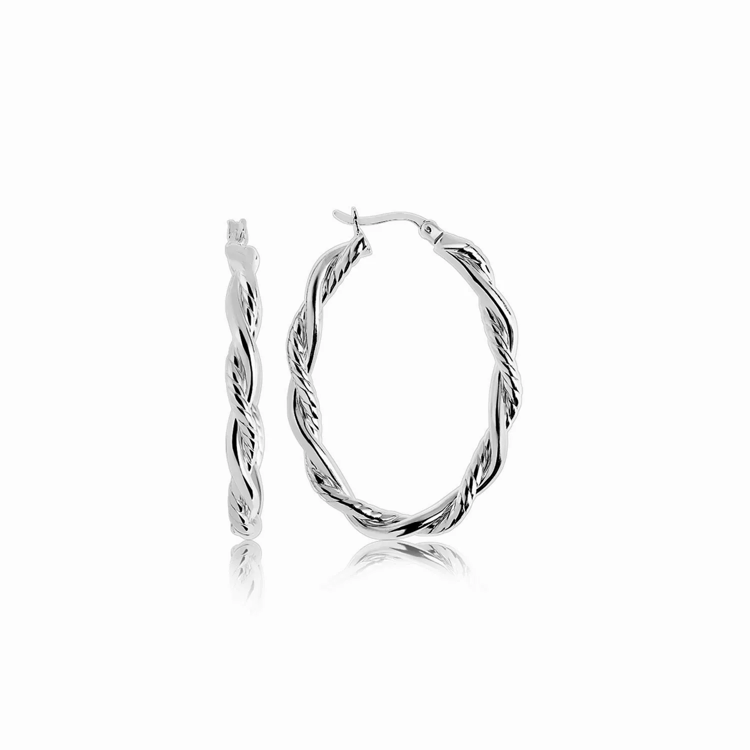 Sterling Silver Oval Hoop Braided Diamond Cut Earrings(4x22mm) - Grocery