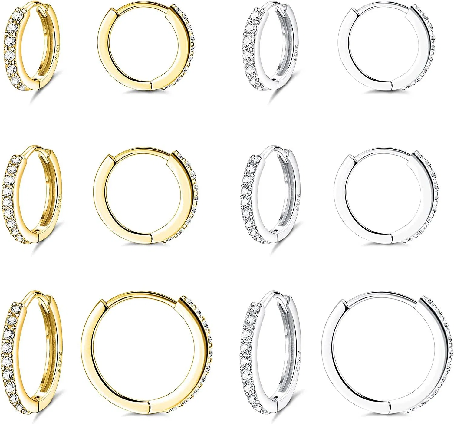 6Pairs Small Huggie Hoop Earrings for Women Stainless Cubic Zirconia Earrings Tiny Cartilage Hoop Earrings Piercing - Grocery