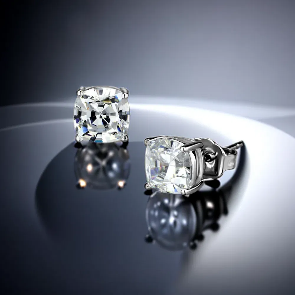LO3948 - Rhodium Brass Earrings with AAA Grade CZ in Clear - Grocery