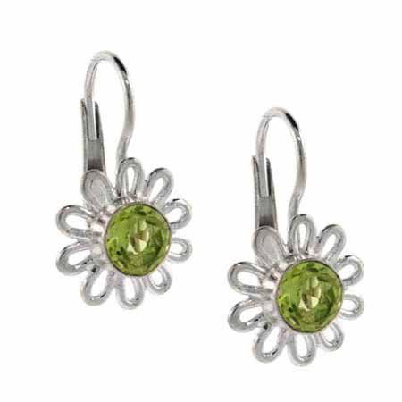 Sterling Silver Peridot Flower Leverback Earrings - Grocery