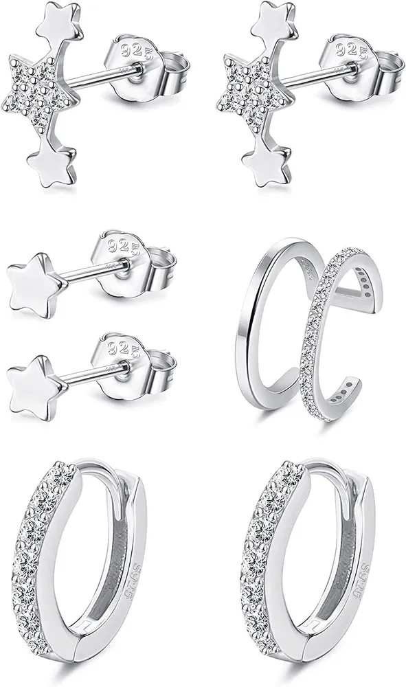 925 Sterling Cartilage Earrings Set for Women 18K Gold Plated Cubic Zirconia Cartilage Stud Earrings Small Cartilage Hoop Earrings - Grocery