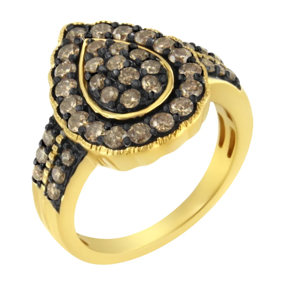 10K Yellow Gold Plated .925 Sterling Silver 1 1/8 cttw Prong-Set Round-Cut Diamond Pear Cocktail Ring (J-K Color, I1-I2 Clarity) - Grocery